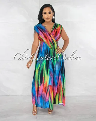 Belinda Multi-Color Draped Crossed Front Maxi Dress