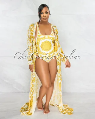 Laurence Gold Print Swimsuit & Cover-up Set