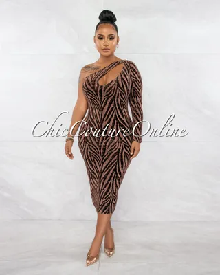 Maxfield Black Rose Gold Sheer Shimmer Bust Cut-Out Midi Dress