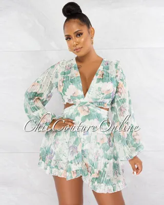 Robbie Sage Floral Print Cut-Out Back Lace-Up Romper