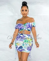 Almarine Purple Multi-Color Print Crop Top & Ruched Skirt Set