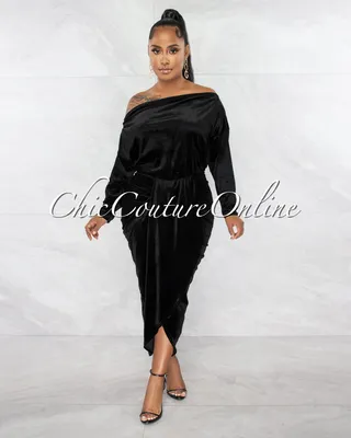 Edmar Black Velvet Draped Front Midi Dress