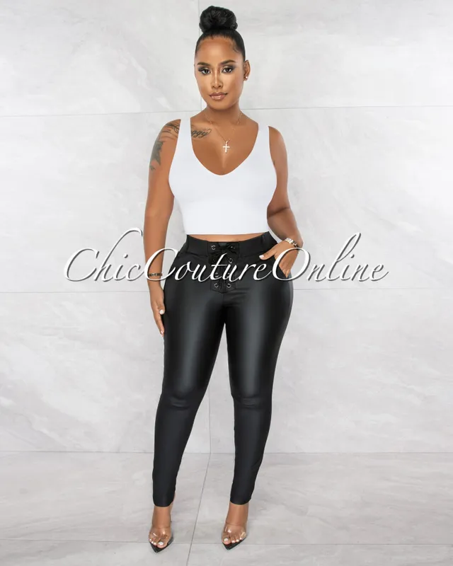 Vendor-unknown Eara Black Faux Leather Ruched Leggings