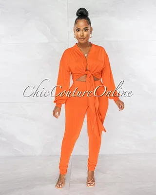 Sophia Orange Front Tie Top & Leggings Set
