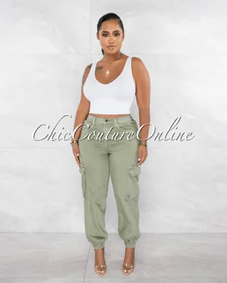 Charlie Olive Green Cargo Jogger Jeans