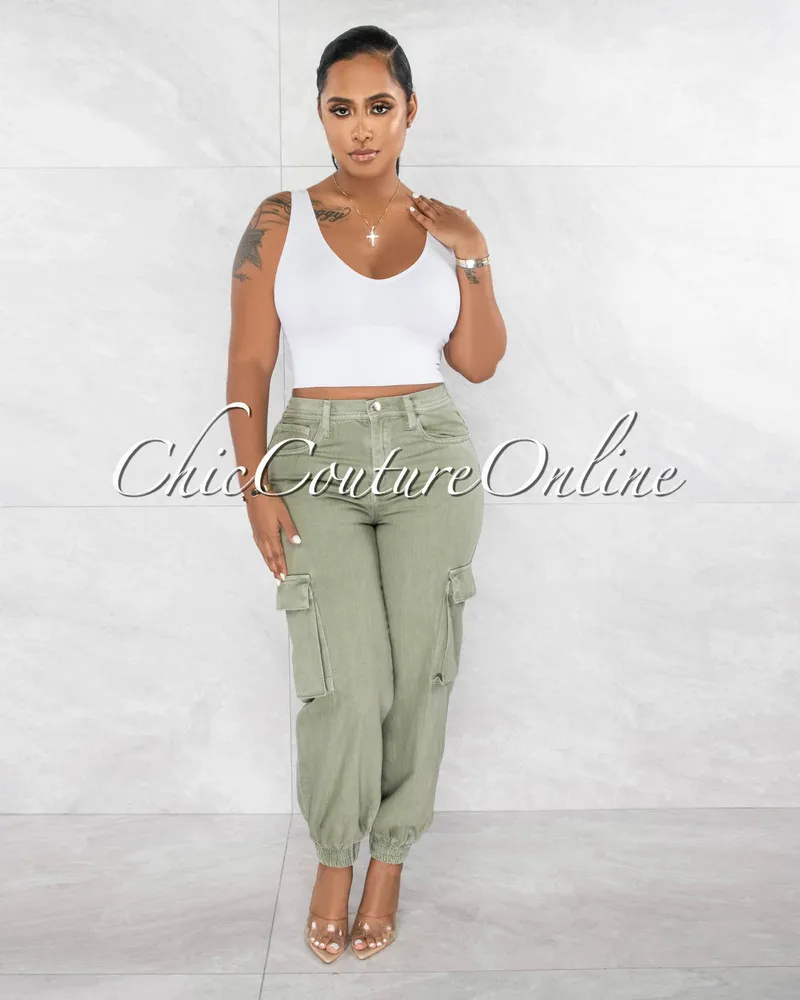 Charlie Olive Green Cargo Jogger Jeans