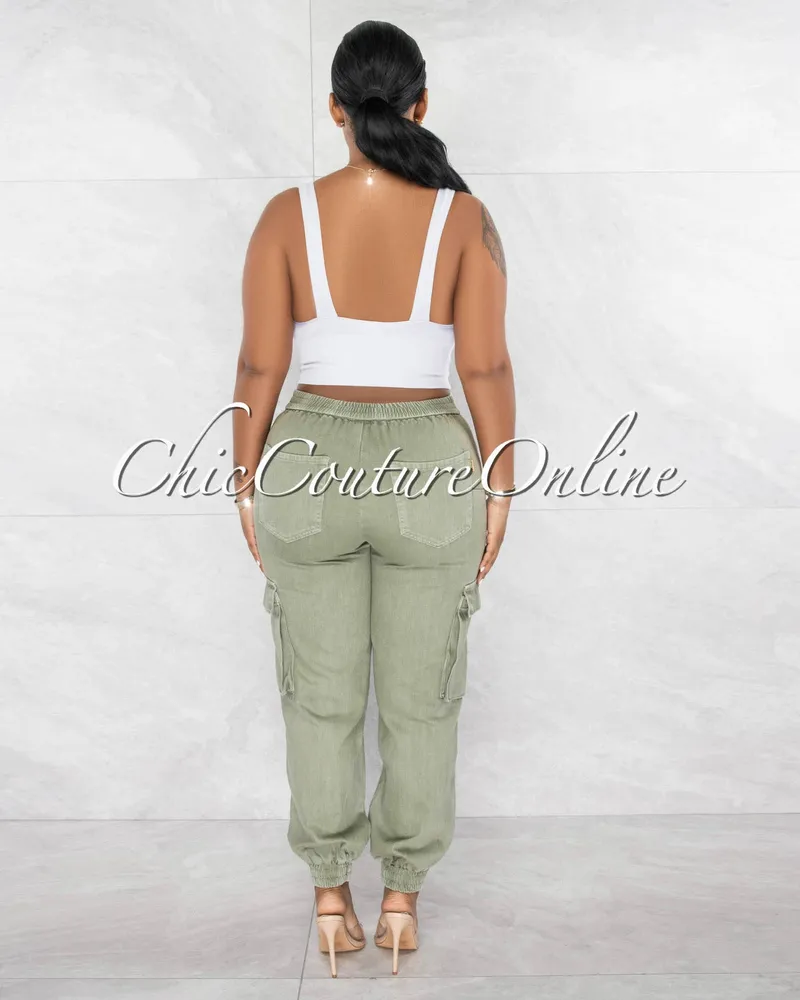 Charlie Olive Green Cargo Jogger Jeans