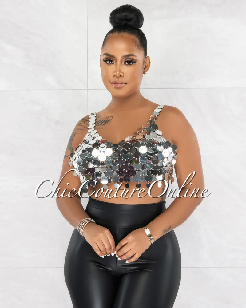 Chic Couture Online Irma Silver Sequins Bodice Luxe Crop Top