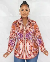 Lorena Rust Multi-Color Print Buttoned Silky Blouse