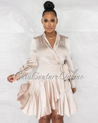 Eloyda Champagne Wrap High Low Ruffle Dress