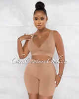 Jadal Khaki Crop Top & Bike Shorts Ribbed Set