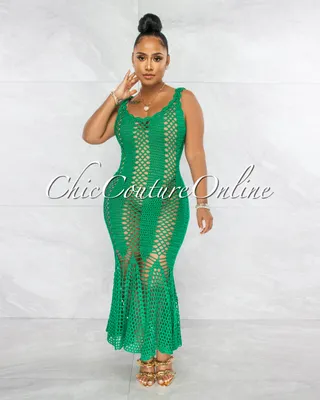 Simoneta Emerald Green Crochet Cover-Up Maxi Dress