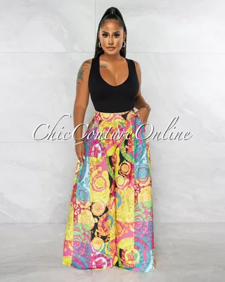 Gail Multi Color Print Pleated Wide Pants