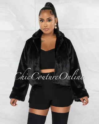 Taree Black Collared Faux Fur Jacket