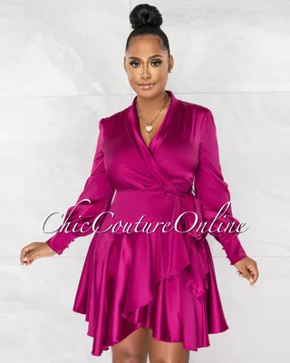 Eloyda Magenta Wrap High Low Ruffle Dress