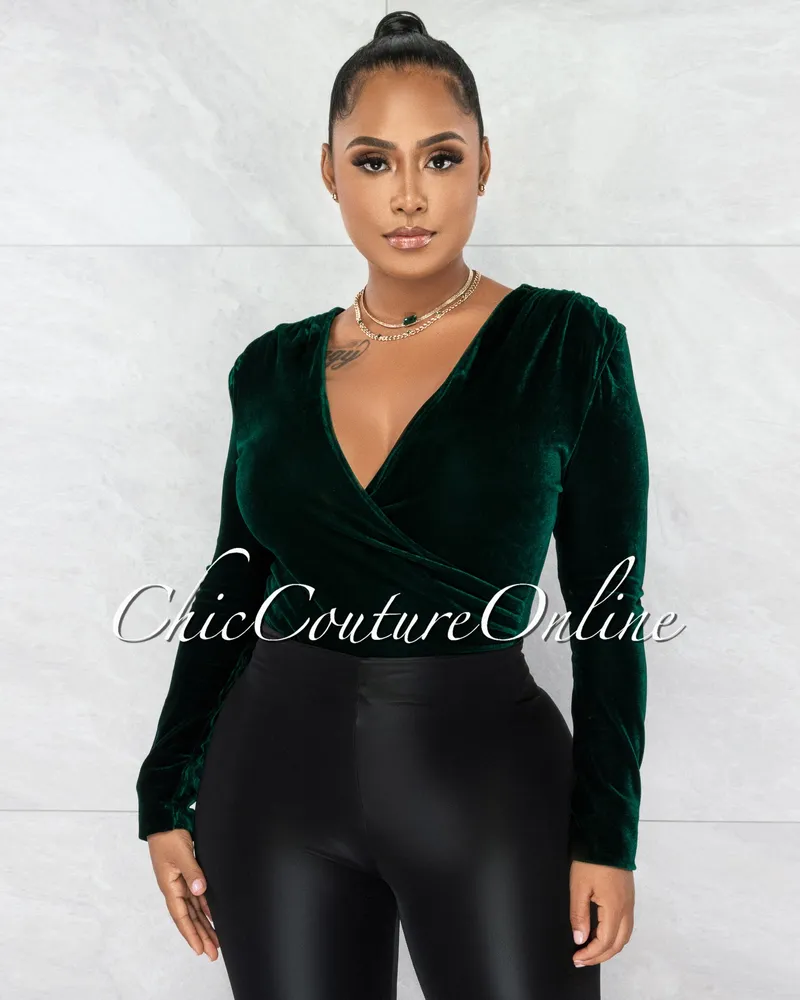 Camisa Hunter Green Velvet Draped Bodysuit