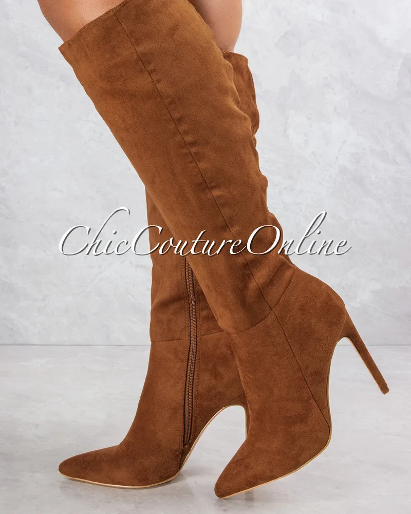 Vegas Chestnut Faux Suede High Boots