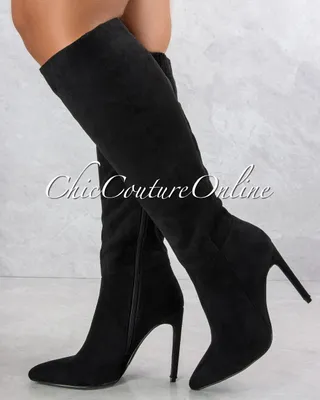 Vegas Black Faux Suede High Boots