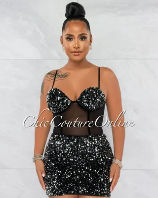 Chalissa Silver Black Sequin Mini Dress