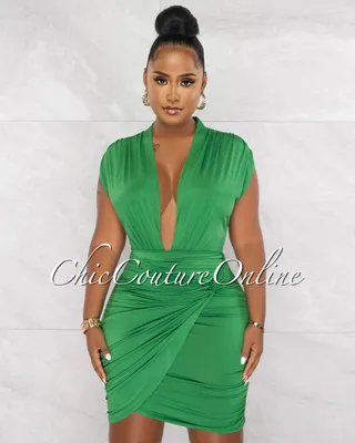 Ovida Kelly Green Draped Bodysuit & Overlay Skirt Set