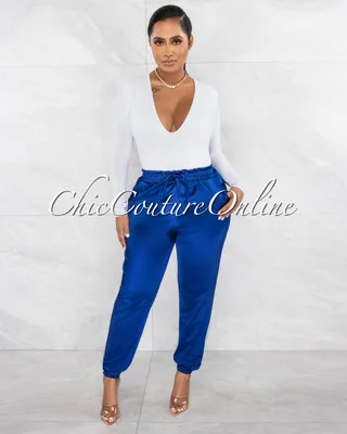 Chic Couture Online Irene Royal Blue Silky Jogger Pants | Bramalea City  Centre