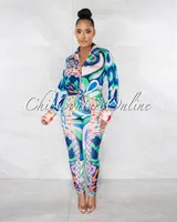 Lathenia Multi-Color Print Silky Blouse & Leggings Set