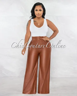 Edsel Brick Faux Leather Pleated Wide Pants