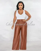 Edsel Brick Faux Leather Pleated Wide Pants