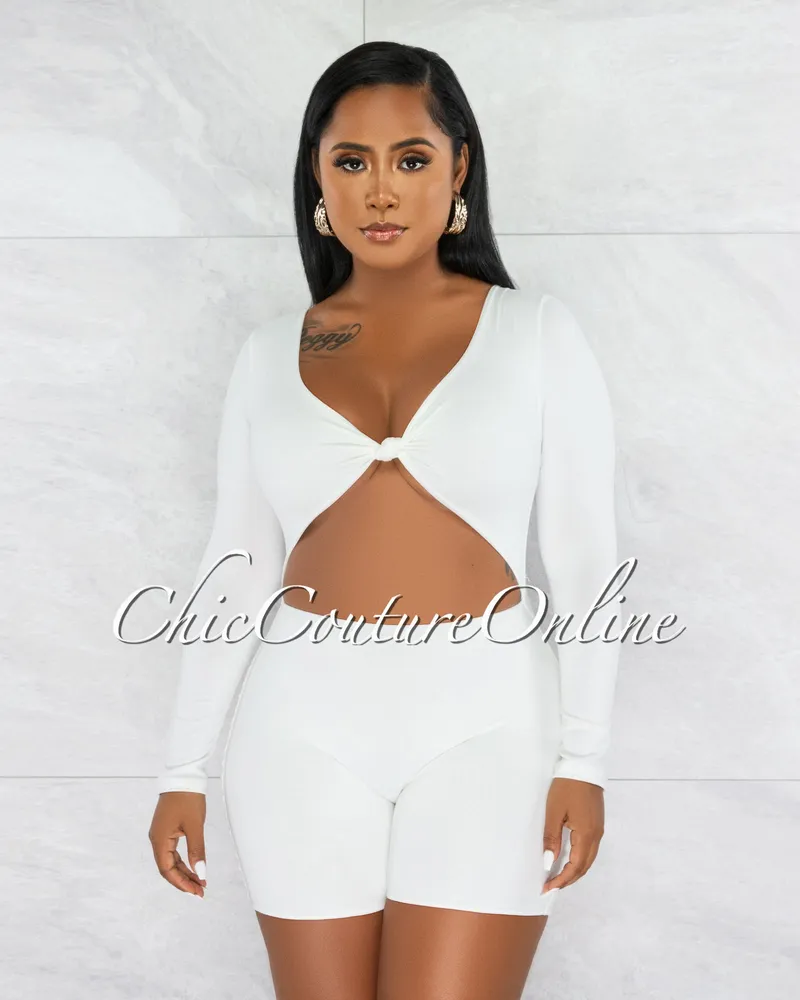 Ligia Off-White Front Knot Cut-Out Double Lined Romper