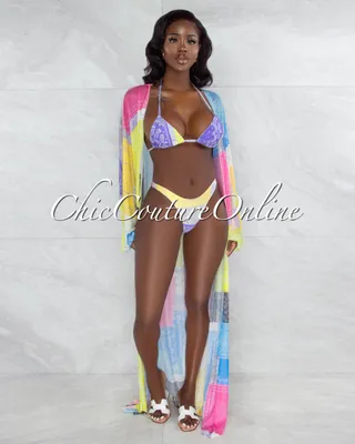 Domani Pastel Tones Paisley Print Three Piece Set Swimsuit