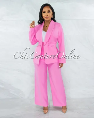 Tahsi Bubblegum Pink Belted Blazer & Pants Set
