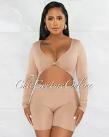 Ligia Nude Front Knot Cut-Out Double Lined Romper