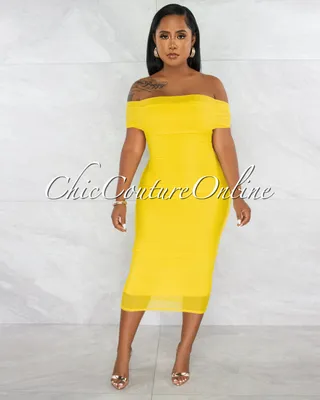 Ezer Mesh Overlay Ruched Off-The Shoulder Dress