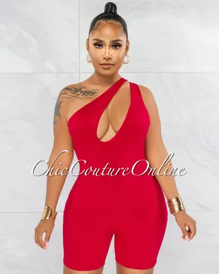 Melissa Red Cut-Out Double Lined Romper