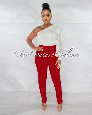 Danna Red High-Waist Belt Pants