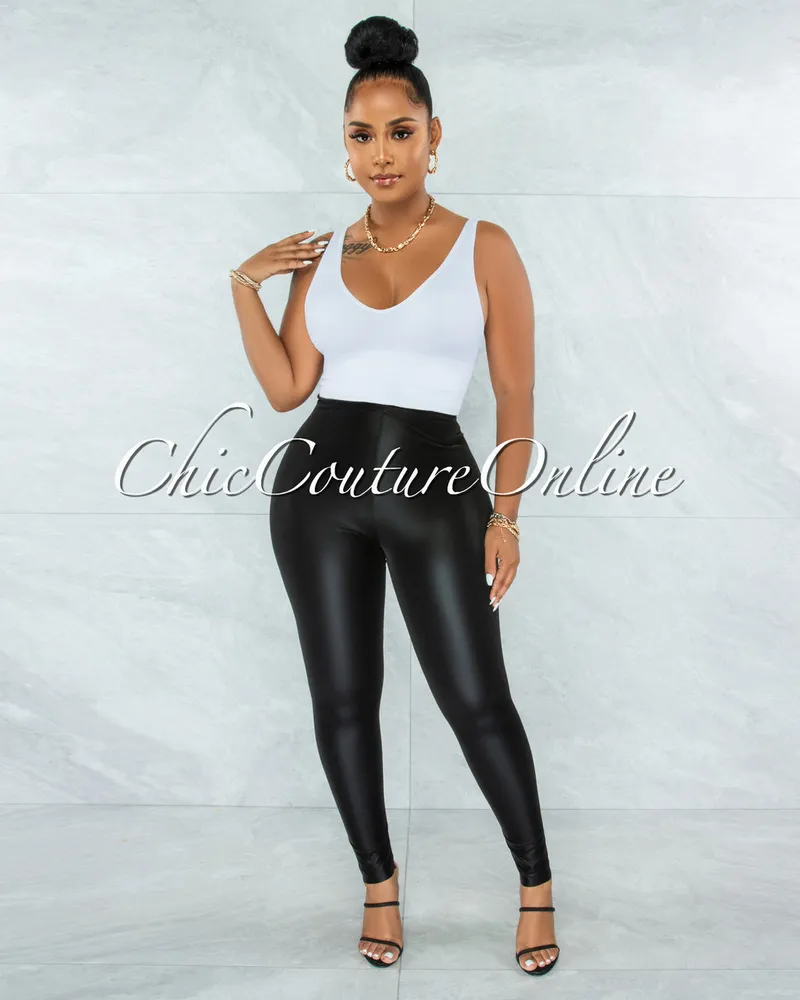 Vendor-unknown Karisma Black Faux Leather Shiny Leggings