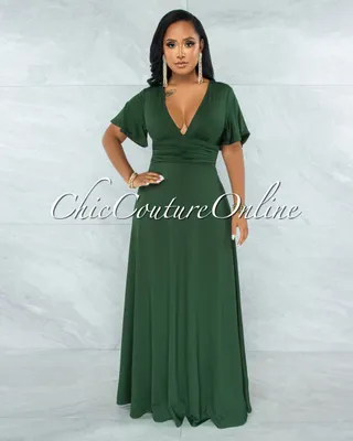 Renee Basil Green Ruched Waistband Maxi Dress