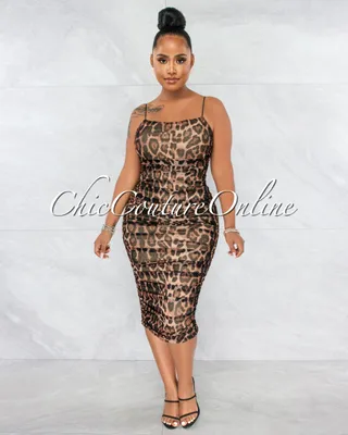 Afia Leopard Print Ruched Midi Dress