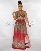 Salwa Red Leopard Print 3 Piece Bikini & Pareo Set