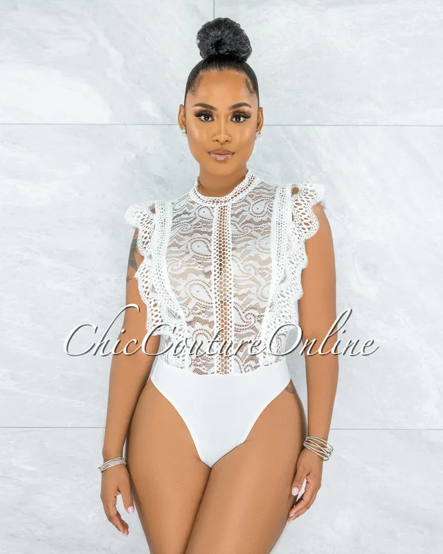 Chic Couture Online Suerte Off-White Dramatic Ruffle Tulle Sleeves Bodysuit