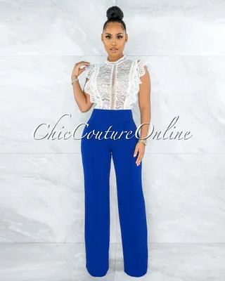 Marcie Royal Blue High Waist Straight Legs Pants