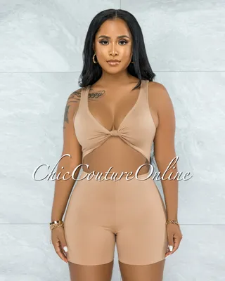 Leilani Nude Front Knot Cut-Out Double Lined Romper