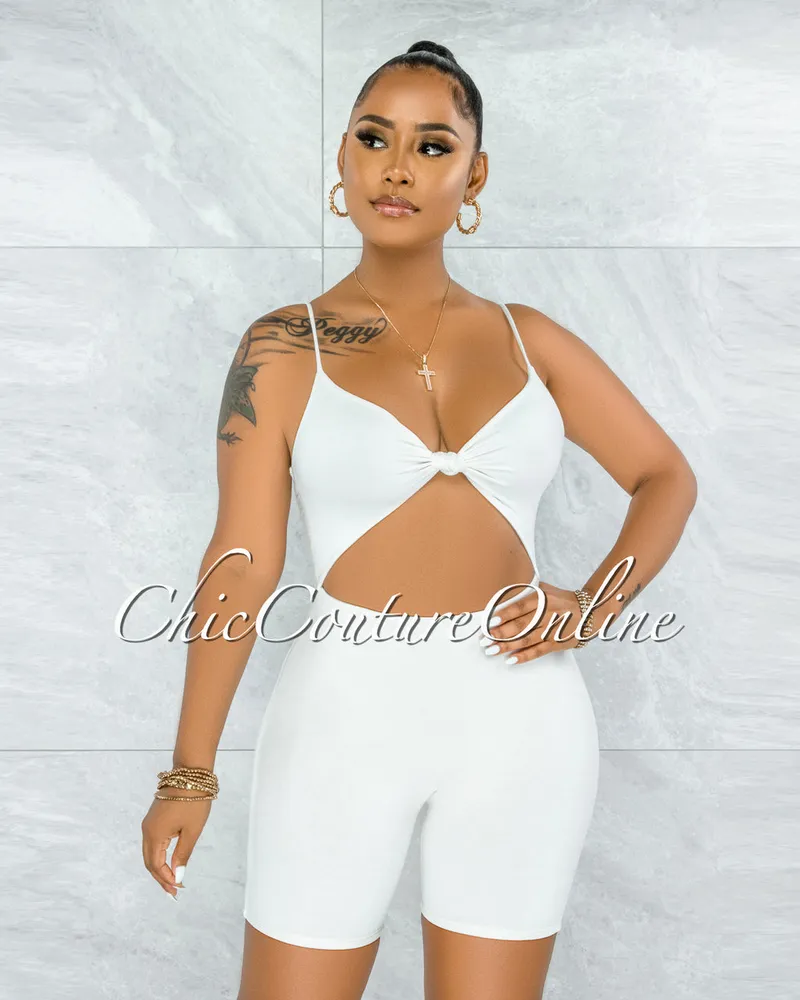 Richie Off-White Front Knot Cut-Out Double Lined Romper