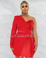 Marty Red Satin Tuxedo Single Sleeve Dress