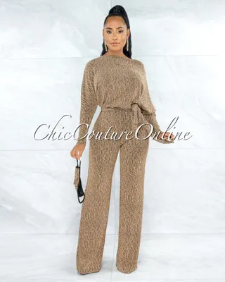 Bakura Gold Shimmer Texture Self-Tie Belt Jumpsuit (No Mask)