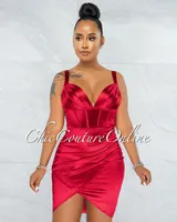 Diego Red Corset Style Satin Dress