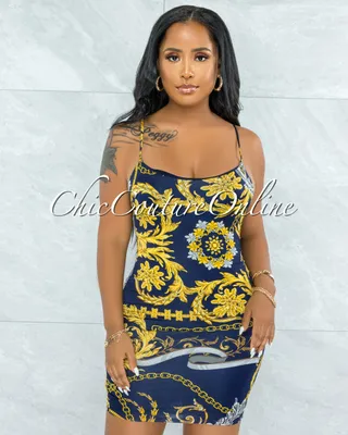 Gerodi Navy Blue Gold Print Mini Dress