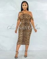 Altman Leopard Mesh Overlay Ruched Off-The Shoulder Dress