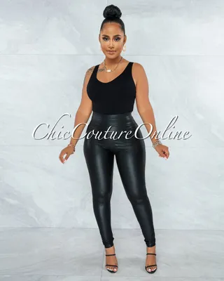 Eara Black Faux Leather Ruched Leggings