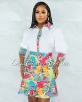 Zidane White Shirt & Multi-Color Print Ruffle Skirt Set